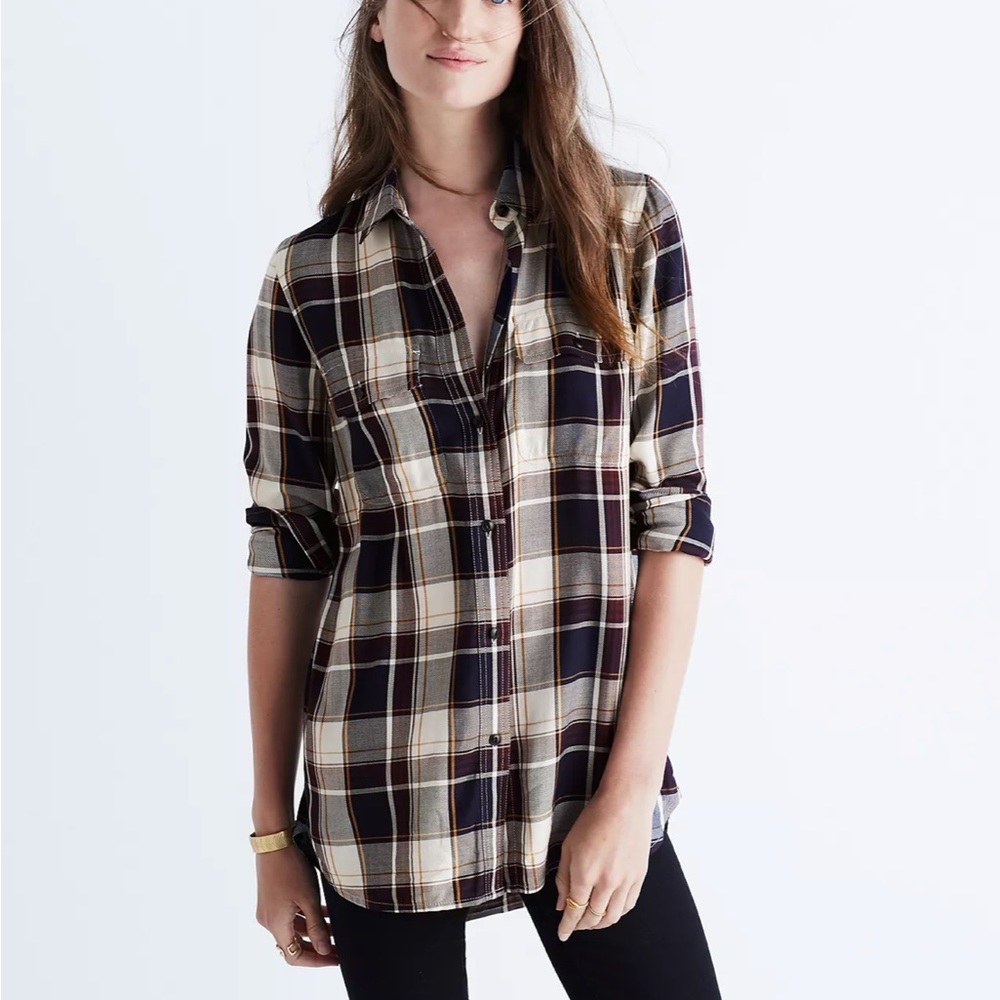 MADEWELL Classic Ex-Boyfriend Button Down Shirt in Hanna Plaid Size Small - Picture 10 of 10